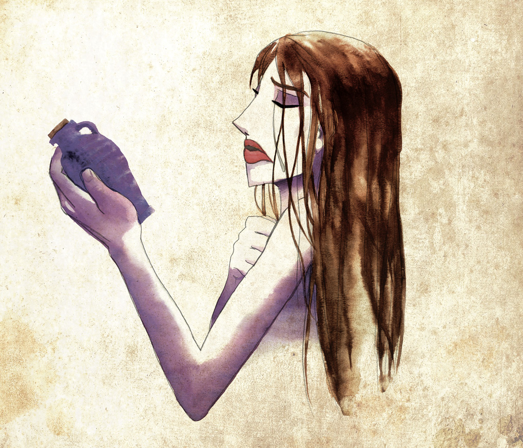 A watercolor illustration of Mary Magdelene, holding the alabaster box, before she took the oil to wipe Jesus' feet. This illustration takes place before the events of Luke Chapter 7.